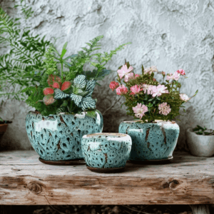 Tyrkysové květináčů v boho stylu Sada 3