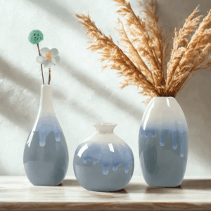 Váz v nebesky modré barvě v Boho stylu sada 3