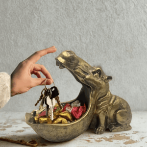 Klíčenka se sochou hrocha ve stylu art deco - zlatá