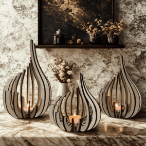 Elegantní svícen - dřevěná dekorace na stůl 3 ks