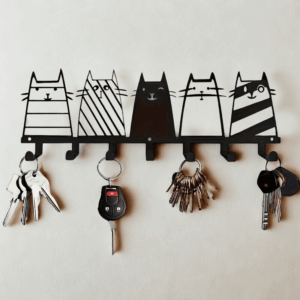 Nástěnný držák na klíče - 5 koček