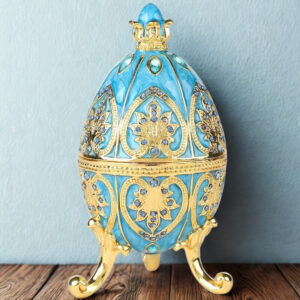 Šperkovnice ve tvaru Fabergé vejce - nebesky modrá