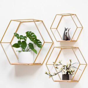 Dekorativní kovová nástěnná police - zlatá barva